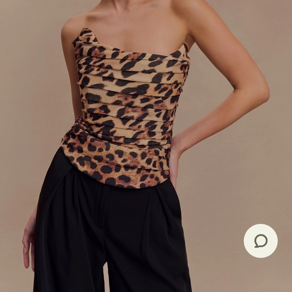 Meshki Tan Cream Ruched Bustier Tank Top